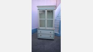 Movel Cristaleira Aparador antigo Raro Azul Branco decoração + 80 anos