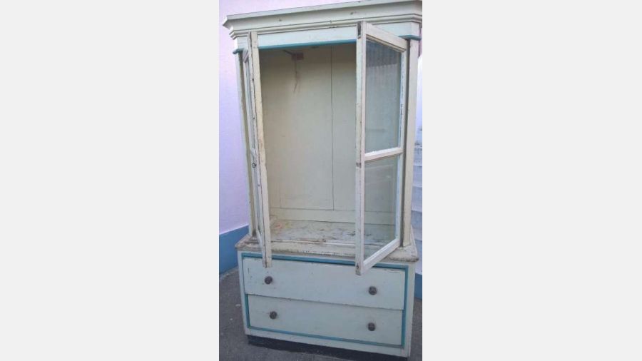 Movel Cristaleira Aparador antigo Raro Azul Branco decoração + 80 anos