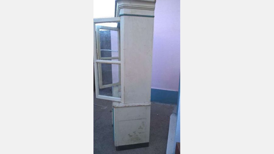 Movel Cristaleira Aparador antigo Raro Azul Branco decoração + 80 anos